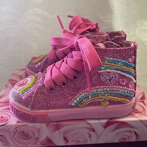 Lelli Kelly pink sequin high top sneakers toddler size 6